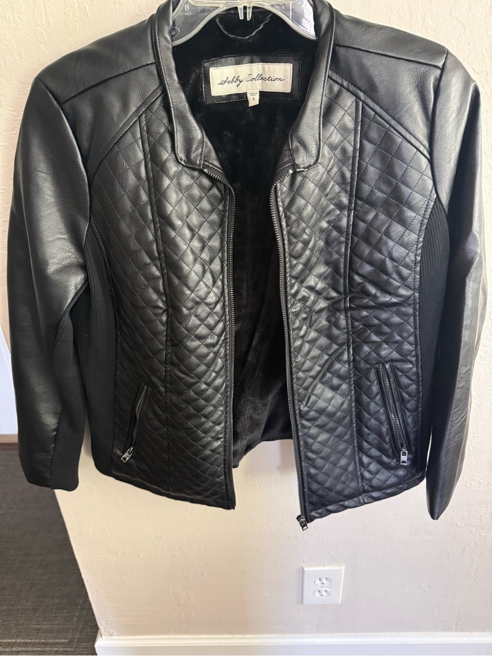 Lolly Collection Women's Black Quilted Faux-Leather Jacket